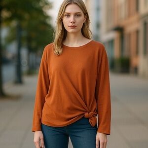 Free‎ People Beach Womens Orange Rust Knot Front Long Sleeve Oversized Top Small